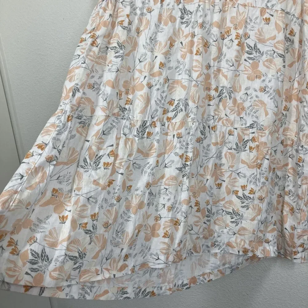 Sun Dress Linen Dress Joie Floral Large 100% Linen Sleeveless Tiered Summer